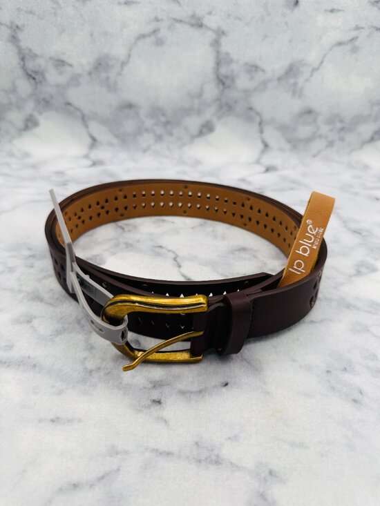 LP Blue Brown Leather Look Perforated Belt Gold Western 1.5in Width,Size XL,NEW main image 8